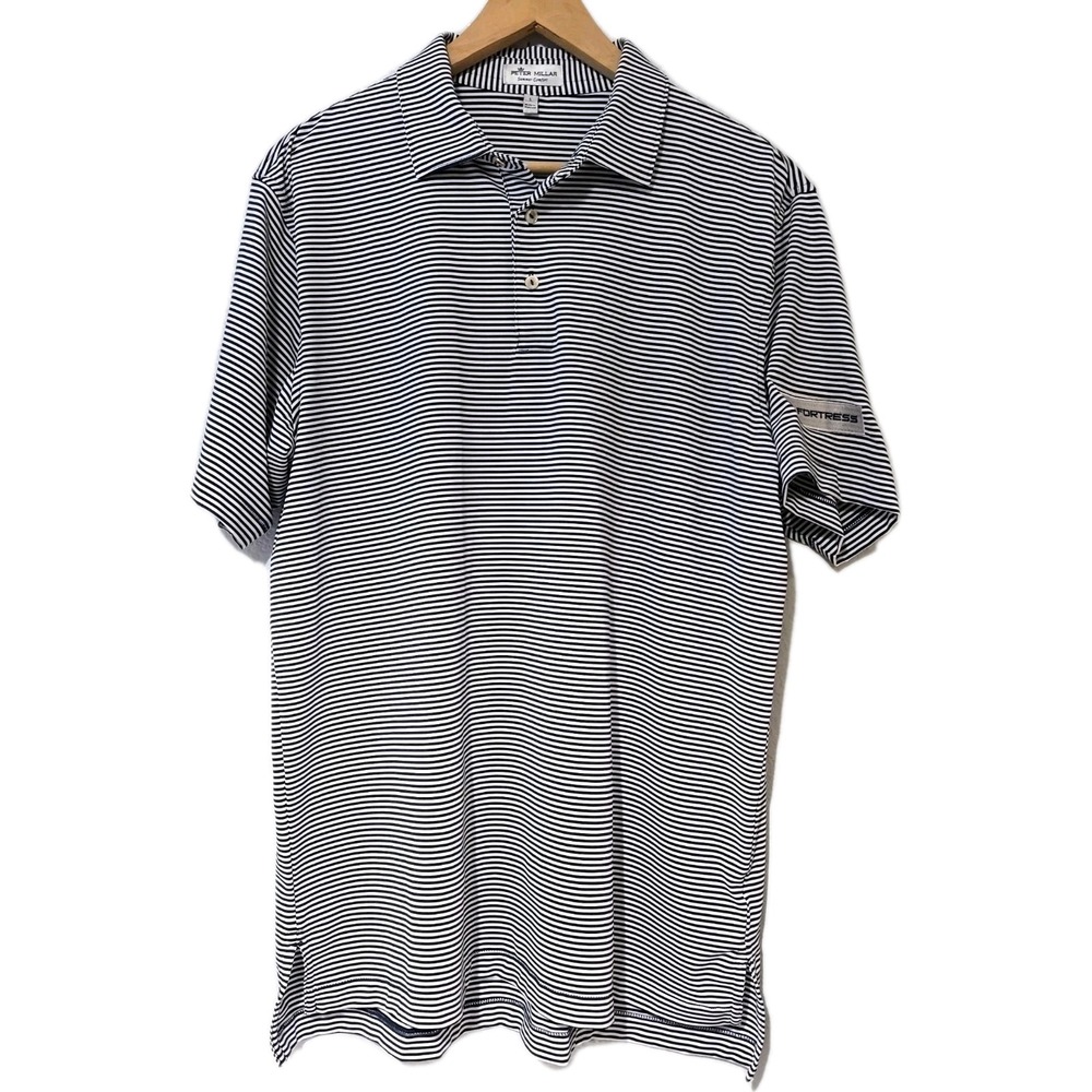 Peter Millar Polo Men's Blue Striped Summer Comfort Golf Performance Large Shirt